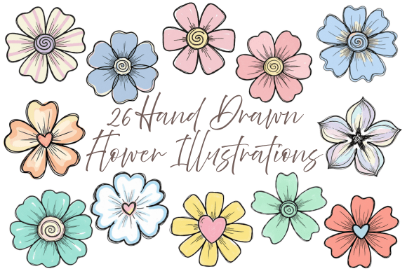 Download 26 Hand Drawn Pastel Flower Clipart - Raw Collection