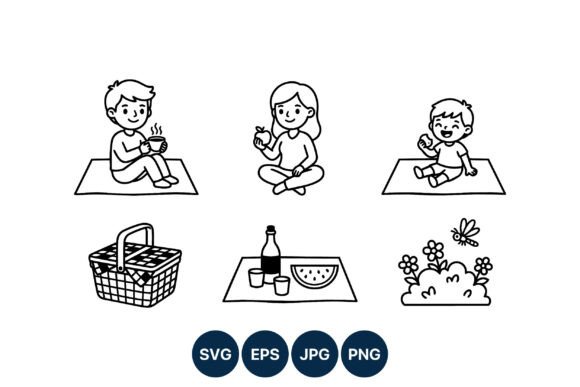 Download Black and White Family Picnic Vector - Family picnic Collection