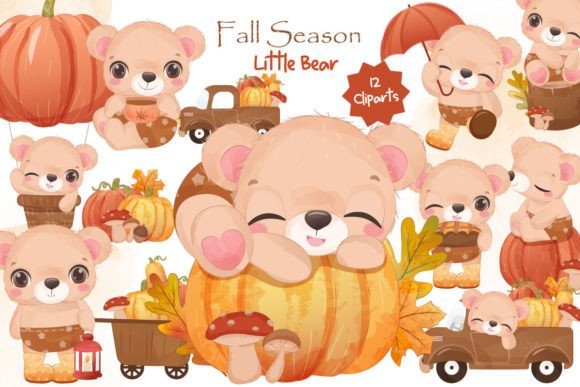 Download Autumn Series Little Bear Clipart Set - Little bear clipart Collection