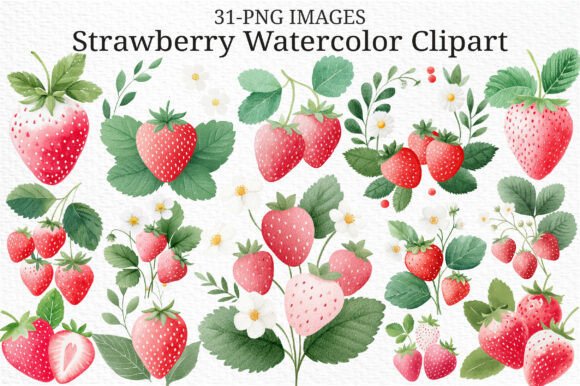 Download Strawberry Watercolor Clipart Set PNG - Raw Collection