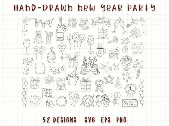 Download Hand Drawn New Year Party Clipart Bundle - Raw Collection