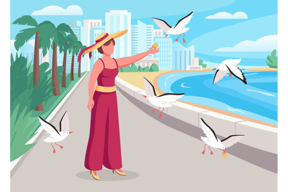 Download Feeding Seagulls on Coast Illustration - Feeding Collection