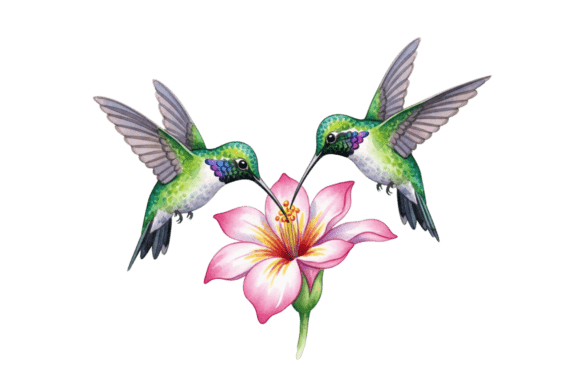 Download Two Hummingbirds Feeding Pink Flower - Feeding Collection