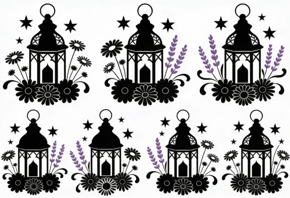 Download Lantern Floral Stars Black White Vector - Premium Resources