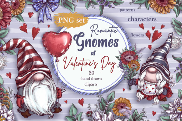Download Romantic Gnomes at Valentine's Day. Hand-drawn Clipart. - Raw Collection