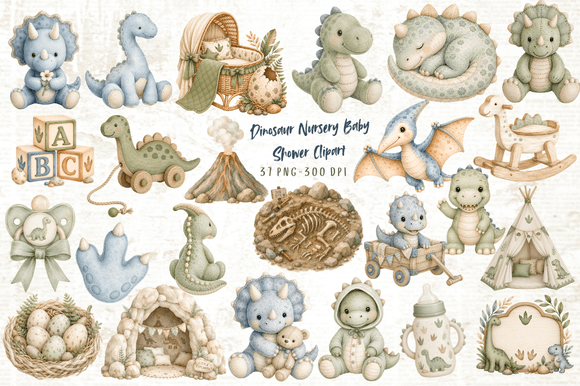 Download Dinosaur Nursery Baby Shower Clipart - Dinosaur Collection