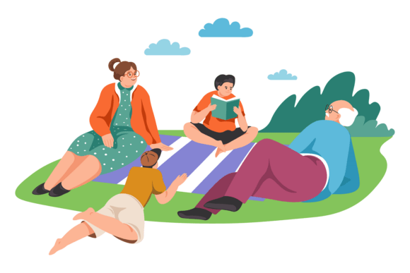 Download Family Picnic. Old Man with Kids Outdoor - Family picnic Collection