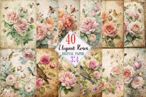 Download Elegant Roses Junk Journal Pages - Elegant roses Collection