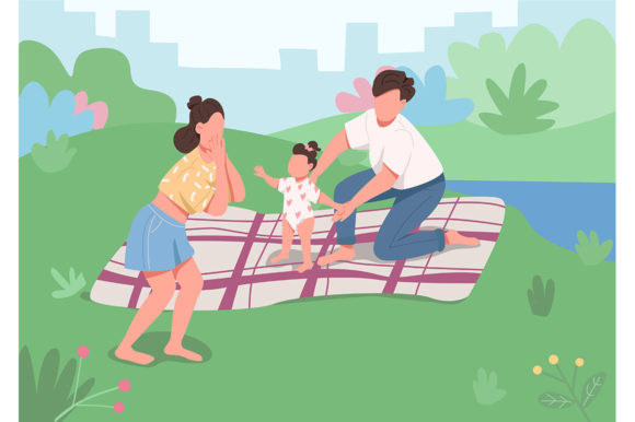 Download Young Family Picnic Flat Illustration - Family picnic Collection