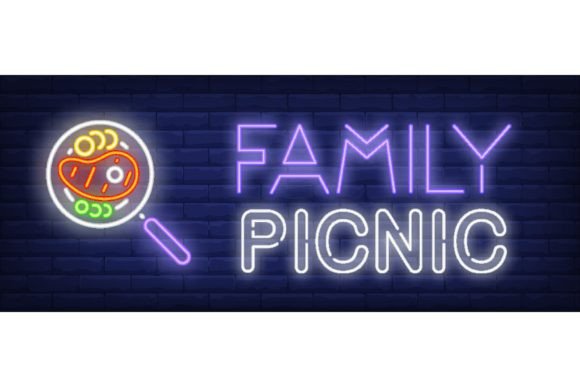 Download Family Picnic Neon Text with Beef Steak - Family picnic Collection