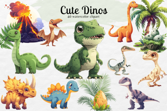 Download Cute Dinosaur ClipArt Watercolor - Dinosaur Collection