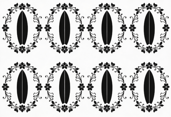 Download Surfboard Floral Oval Black White Design - Premium Resources