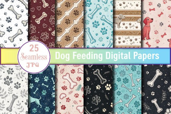 Download Dog Feeding Seamless Digital Papers - Feeding Collection